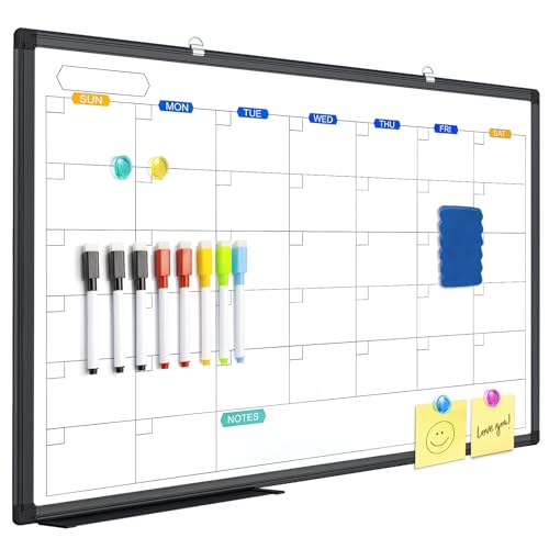 Magnetic Dry Erase Calendar Whiteboard 36" x 24" Aluminum Frame | Monthly planner board,wall mounted or hanging. Calendar design suitable for daily planning. Ideal for home, office, class - size: 36" x 24" Black Frame