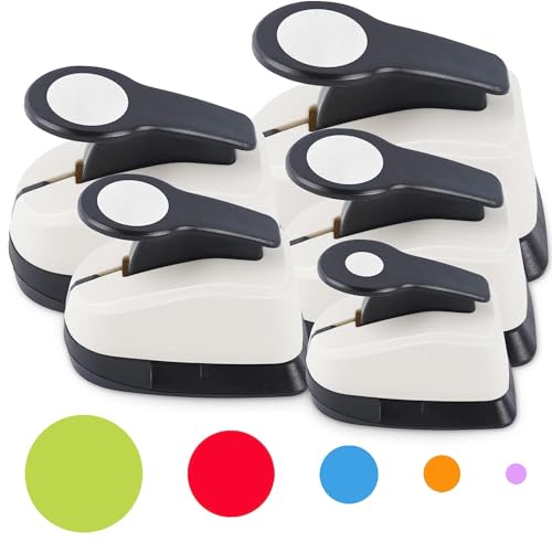 5 Circle Hole Punch, Circle Paper Punch, CirclePunches for Paper Crafts, Large Hole Puncher, Different Size of Scrapbooking Punches, Round Punch Shape for Scrapbook Card Making - style: 3/8''+5/8''+1''+1.5''+ 2''Circle