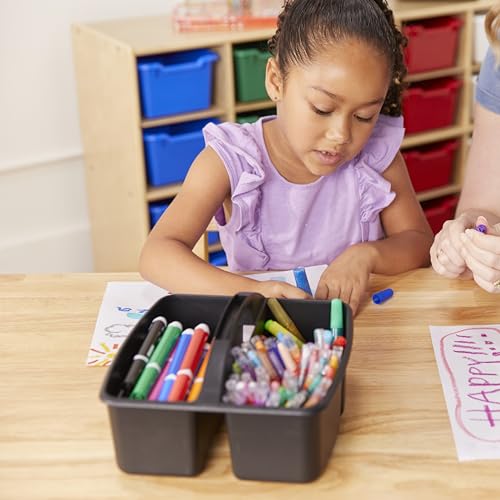 ECR4Kids 3-Compartment Small Plastic Caddy, Multipurpose Organization, Black, 6-Pack - color: Black