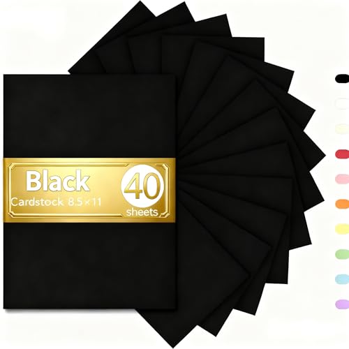 Black Cardstock 8.5 x 11 Thick Paper, 40 Sheets, ThickPaper 75 LB/200 GSM, Cardstock Printer Paper 8.5 x 11, Black Card Stock for Invitations, Menus, Wedding - color: Black