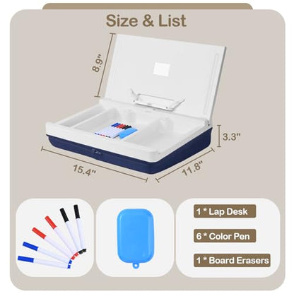 Lap Desk with Storage Cushion - Washable Portable Writing Lap Desk for Laptop with iPad Slot Magnetic WhiteBoard for Home Office Couch Bed - Fits Up to 15.6 Inch Laptop