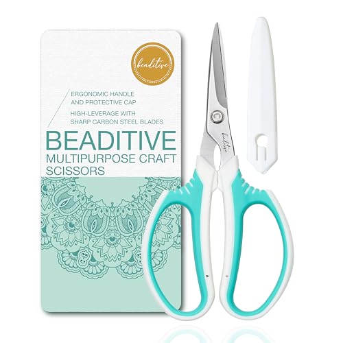 Beaditive Multipurpose Craft Scissors - High-Leverage with Sharp Carbon Steel Blades - Ergonomic Sewing Scissors for Heavy Duty Projects - Office, Scrapbook, Leather Scissors - color: Teal