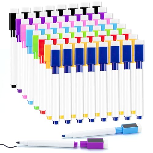 50 Pcs Colorful Magnetic Dry Erase Markers with Eraser Cap, White Board Mini Dry Erase Markers Bulk, Fine Point Tip White Board Markers for Teachers Office School Supplies - size: 1 Count (Pack of 50)