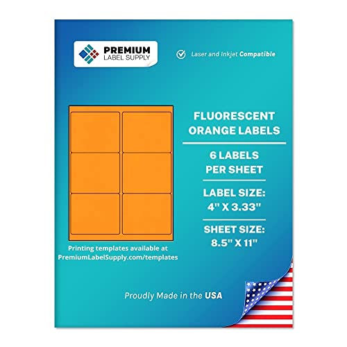 Premium Label Supply Bright Neon Color Fluorescent Stickers - 4" x 3.33" Labels - (Fluorescent Orange, 600 Labels) - color: Fluorescent Orange, size: 600 Labels