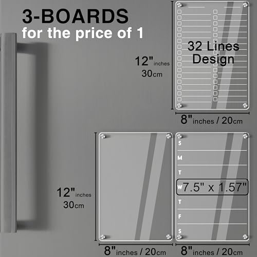 Acrylic Magnetic Dry Erase Board for Fridge 3 Pcs, Clear Fridge Whiteboard to Do List White Board for Refrigerator Weekly Meal Planner Menu Board for Kitchen Fridge Calendar Magnet - style: 12x8'' List+Weekly+Blank