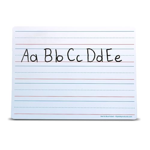Flipside Products 9" x 12" Two-Sided Magnetic Red & Blue Ruled/Plain Dry Erase Learning Mat, Handwriting Practice, Education Learning, Lined, Economical - 48 Pack - style: Magnetic