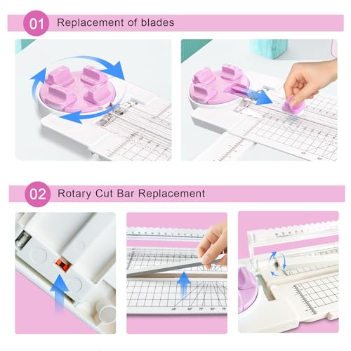 4 in 1 A4 Craft Paper Cutter Rotary Trimmer with Sliding Blade, Safe Precision Paper Trimmer with Grid Lines & Ruler, Multi-Color Cutting Tool for Scrapbook, Cards & DIY Projects(Pink) - color: Pink