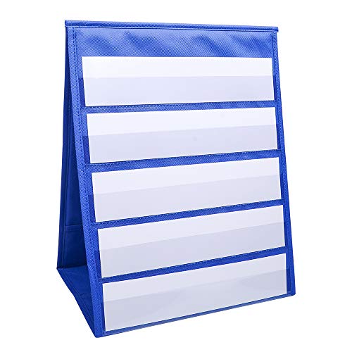 Double Sided Desktop Pocket Chart, 17 x 13inch Self-Standing Tabletop Desktop Pocket Chart with Bonus 20 Dry Erase Cards for Classroom/Home/Office
