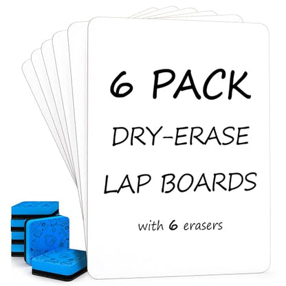 Scribbledo Small Dry Erase Boards for Students, 6 Pack 9 x 12 Double Sided White Boards with 6 Erasers, Student White Boards for Classroom, Personal Whiteboards for Kids, Mini Lap Boards - style: Set of 6 Boards & 6 Erasers