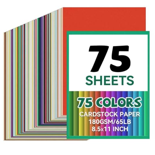 75 Sheets 8.5 x 11 Colored Cardstock,Assorted Colored Cardstock 75 Colors 180GSM/65LB Multicolor Construction Paper for Party Decorations,DIY Crafts, School Supplies. (75, 8.5 X11in) - size: 8.5 X11in