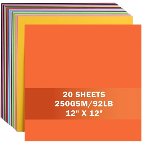 20 Sheets 20 Assorted Colors Cardstock 12" x 12" Card Stock 250gsm/92lb Thick Construction Paper for Cricut, Scrapbook, Crafts, Card Making UAP34MX20 - color: Mixed 20 Colors
