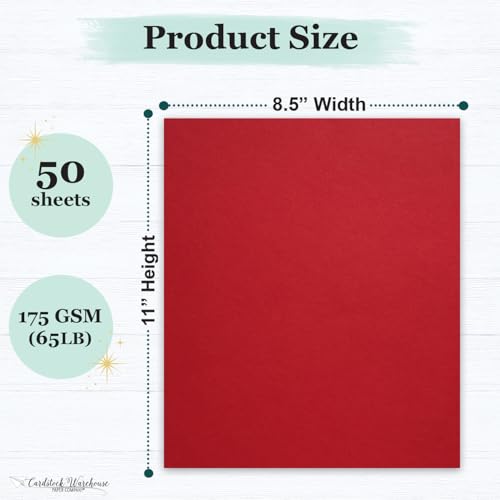 Cardstock Warehouse Pop-Tone Wild Cherry Red Cardstock Paper - 50 Sheets, 8.5 x 11" - 65 lb / 175 GSM Premium Red Card Stock for Die-cutting, Crafts, Printing, Card Making and DIY Projects - color: Wild Cherry Red