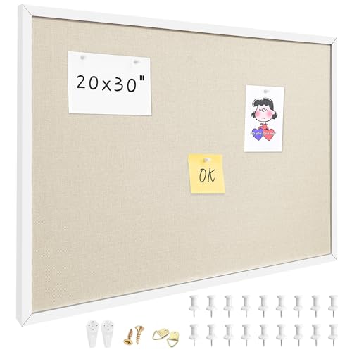 20x30 Inch Cork Board for Wall Hanging with Linen, Bulletin Board with Push Pins, Mounted Memo Message Board for Home Office Decor, Dorm Room Essentials, Classroom Organization - color: Natural Wood Frame, size: 20*30inch