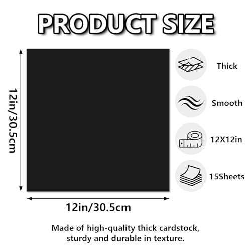 15 Sheets Black Cardstock 12"x12",250gsm/90lb Heavyweight Cardstock Paper, Thick and Smooth Card Stock Perfect for Card Making, Scrapbooking and Crafts - color: Black