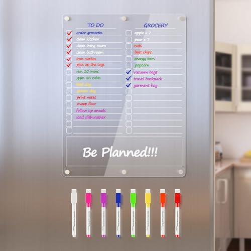 Neatsure Acrylic Grocery List Magnet Pad for Fridge, Reusable to Do List for Refrigerator, Clear Notepad Note Planning Board, Shopping List, Reminders, w/ 8 Colors Markers, 15"x11" - size: 15"x11", style: Grocery List