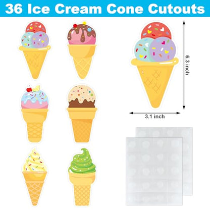 36 Pcs Ice Cream Cutouts for Cool Summer Bulletin Board Classroom Birthday Party Home Office Wall Decoration (Ice Cream)