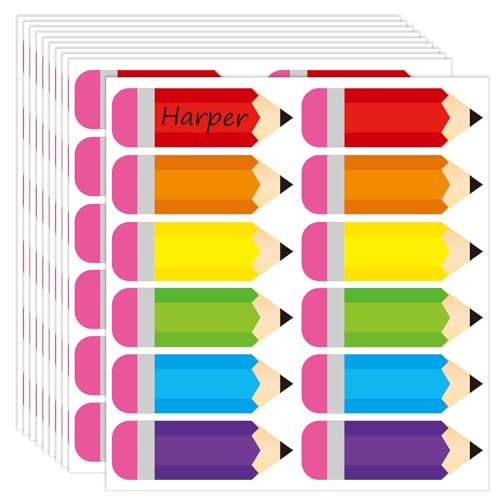 Whaline 240Pcs Pencils Name Tag Stickers Back to School Colorful Pencils Nameplates Students Desk Name Tags Bulletin Board Locker Labels Classroom Decor for Kindergarten Preschool, 6 Colors - style: Colorful Pencil