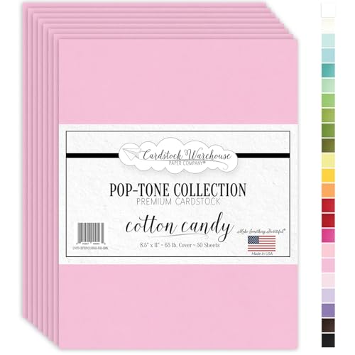 Cardstock Warehouse Pop-Tone Cotton Candy Pink Cardstock Paper – 50 Sheets, 8.5 x 11" - 65 lb / 175 GSM Premium Pink Card Stock for Die-cutting, Crafts, Printing, Card Making and DIY Projects - color: Cotton Candy Pink