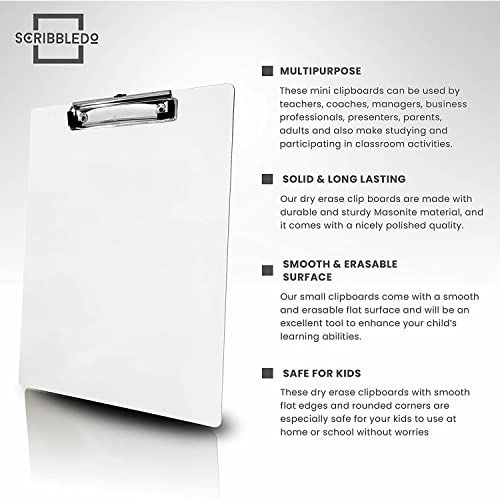 SCRIBBLEDO Dry Erase Clipboard Double Sided 9x12 with Erasers 30 Pack | 30 Clipboards And 30 Erasers Included, Double Sided Hardboard Build, Reinforced Clip, Wipes Clean No Ghosting, Ready To Use