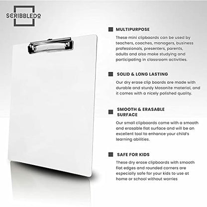 SCRIBBLEDO Dry Erase Clipboard Double Sided 9x12 with Erasers 30 Pack | 30 Clipboards And 30 Erasers Included, Double Sided Hardboard Build, Reinforced Clip, Wipes Clean No Ghosting, Ready To Use