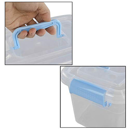 5 L Plastic Storage Bin with Lid, Clear Transparent Box with Handles, Set of 6 - color: Light Blue