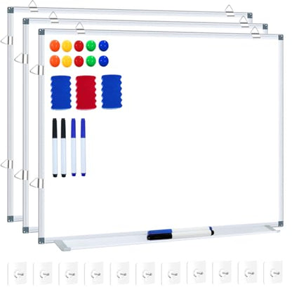 H-Qprobd White Board Dry Erase Whiteboard for Wall 24x18 (3pcs) Magnetic Boards for Office Classroom & Home, Small Wall Whiteboard Including 6 Markers, 10 Magnets, 2 Erasers & 15 Adhesive Hooks - size: 24"x18"(3pcs)