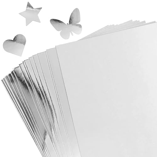 30 Sheets Metallic Silver Cardstock Paper - A4 Size (250gsm), Mirror Finish Silver Foil Board for Crafting, Invitations, and Decorations - Die Cut and Plotter Compatible - color: Silver