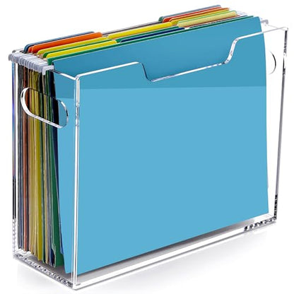 DINGHUO Acrylic Hanging File Organizer Box, Letter Size File Folder Organizer with Handles, Clear Portable File Holder for Desk Home Office School - 1 Pack - size: Letter