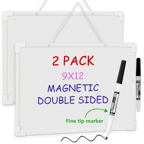 Small White Board 9X12, Small Dry Erase Board Magnetic with Marker, 2 Pack Whiteboard Dry Erase Double Sided MIni Whiteboard, Lapboard Ideal for Homeschool, Office, Classroom White Boards for Kids - size: 2 Pack 9x12