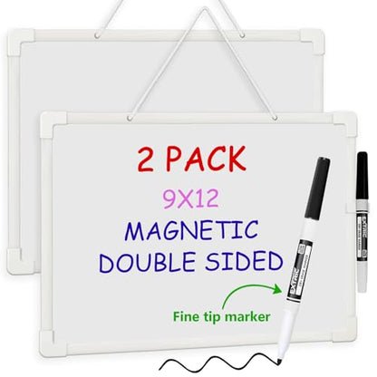 Small White Board 9X12, Small Dry Erase Board Magnetic with Marker, 2 Pack Whiteboard Dry Erase Double Sided MIni Whiteboard, Lapboard Ideal for Homeschool, Office, Classroom White Boards for Kids - size: 2 Pack 9x12