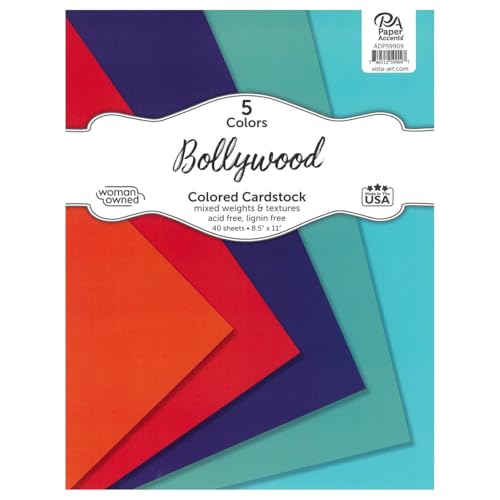 Accent Design Paper Accents Variety Pack, Bollywood Cardstock Pack, 40 Sheets, 5 Coordinating Colors, Mixed Weights and Textures, Scrapbooking Cards and Crafts, 8.5x11 Inch - color: Bollywood