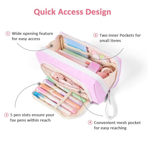 Sooez Big Capacity Pencil Case, Extra Large Pencil Pouch with Zipper Pocket, Wide Opening Pencil Bag, Portable Stationery Organizer, Cute Aesthetic School Office Supplies for Teens Girls, Purple - color: Purple