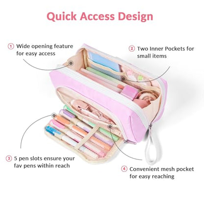 Sooez Big Capacity Pencil Case, Extra Large Pencil Pouch with Zipper Pocket, Wide Opening Pencil Bag, Portable Stationery Organizer, Cute Aesthetic School Office Supplies for Teens Girls, Purple - color: Purple