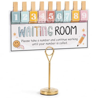 KACIOLA STUDIO Teacher Classroom Management Tools, Waiting Room Sign with Wooden Number Clips, Teacher's Helper Waiting Room Poster, Please Take a Number Classroom Poster for Student Management-Boho - color: Boho