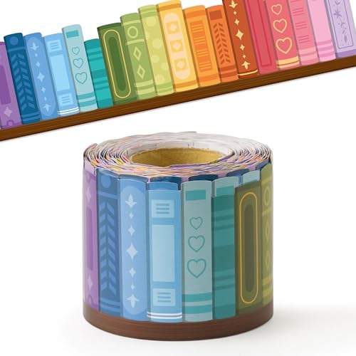 BeYumi Colorful Bookshelf Border Trim - 65ft Back to School Books Rolled Border Trim Bookshelf Bulletin Board Set Library Classroom Office Chalkboard Kindergarten Elementary Home Wall Party Decoration - style: Bookshelf