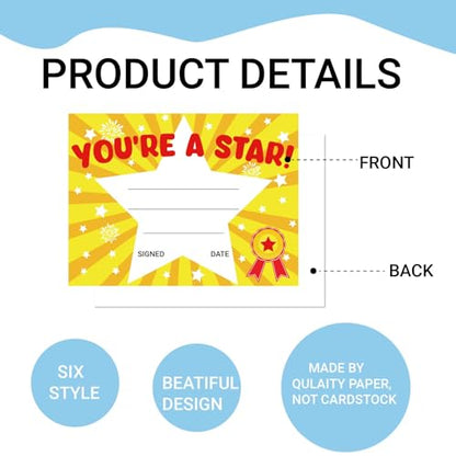94 Pcs Student of Award Certificates End of School Year Superlatives Certificates Recognition Certificates of Achievement Graduation Birthday Certificates for Teacher Supplies (You're a Star) - style: Your're a Star