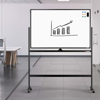 Dry Erase Whiteboard Easel on Wheels - TANKEE 48" x 32" Large Double Sided Mobile Whiteboard, Reversible Magnetic Rolling White Board for Home Office Classroom, Flip Chart Holders and Paper Pad - color: Black, size: 48"x32"