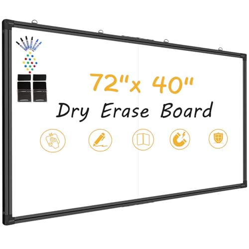 72"x40" Extra Large Magnetic Whiteboard - Pro-Grade Non-Glare Coated Surface, Wall Mounted Dry Erase Board with Black Aluminum Frame for Conference Room & Agile Team (Full Kit Included) - color: Black, size: 72"W x 40"H