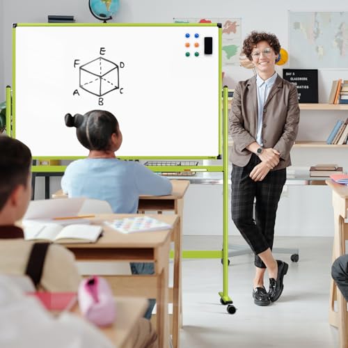 Rolling Whiteboard, 48x32 Inches Mobile Whiteboard on Wheels, Magnetic Dry Erase Board with Stand, Standing White Board for Office, School, Home, Large Double Sided White Board with Paper Pad - color: Green, size: 48"x32"