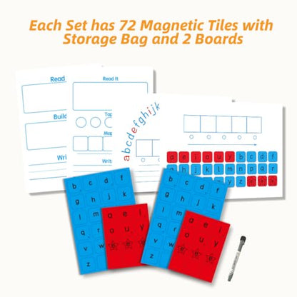 CVC Magnetic Letter Tiles and Spelling Writing Boards Set | 216 ABC Magnets, 6 Magnetic Letter Boards for CVC Literacy Spelling Reading Word Building Phonemic Awareness Practice