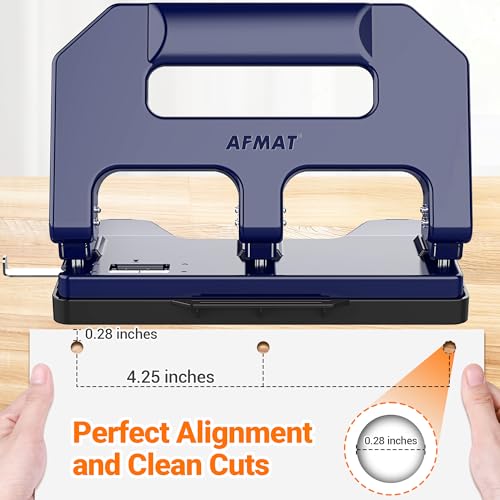 AFMAT Heavy Duty 3 Hole Punch, 3 Hole Puncher for Binder, 40-Sheet Three Hole Punch w/ 10000+ Uses, Metal Hole Puncher 3 Ring, 50% Reduced Effort, 9/32inch Hole, Bulit-in S.S. Paper Guide HPX1 (Blue) - color: Blue