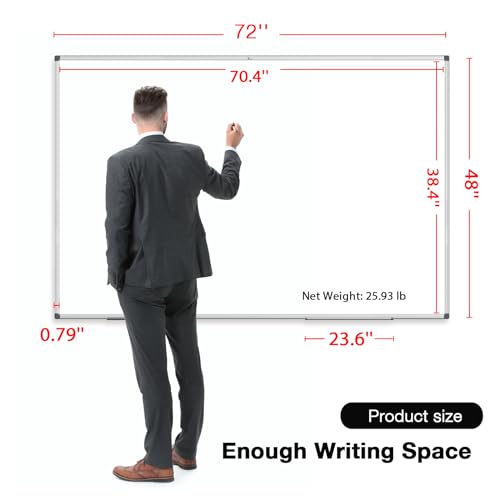 TOWON Silver Border Whiteboard Dry Erase, 72x48 in White Board Dry Erase, Presentation Magnetic Aluminum Framed Whiteboard, Dry Erase Board Wall Mounted with Markers, Pen Tray, Magnets, Cleaning Wipe - size: 72‘’ x 48‘’ Silver