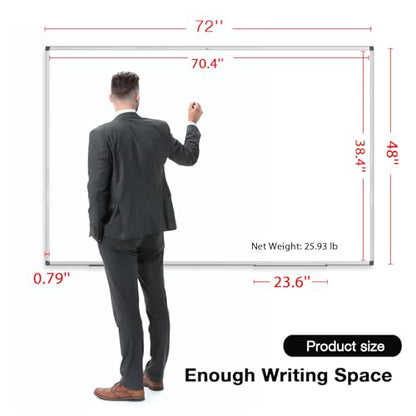 TOWON Silver Border Whiteboard Dry Erase, 72x48 in White Board Dry Erase, Presentation Magnetic Aluminum Framed Whiteboard, Dry Erase Board Wall Mounted with Markers, Pen Tray, Magnets, Cleaning Wipe - size: 72‘’ x 48‘’ Silver