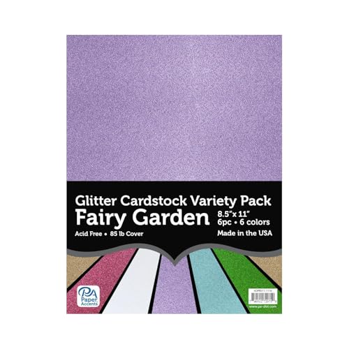 Accent Design Paper Accents Variety Pack, Glitter Cardstock, Fairy Garden, 8.5x11 Inch, 6 Pack, Iridescent Glitter Cardstock, Scrapbooking, Cards, and Party Decor - color: Fairy Garden