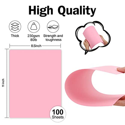 100 Sheets Pink Cardstock 8.5 x 11 Thick Paper, Goefun 80lb Card Stock Printer Paper for Arts & Crafts, Presentations, Stationary Printing - color: pink