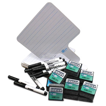 Flipside Products - 7.75" x 10" Two-Sided (Lined Side/Blank White Side) Rectangular Dry Erase Writing Answer Paddles, 12 Pack + Black Markers + Erasers - style: 12 Pack + Black Markers + Erasers