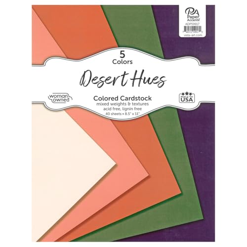 Accent Design Paper Accents Variety Pack, Desert Hues Cardstock Pack, 40 Sheets, 5 Coordinating Colors, Mixed Weights and Textures, Scrapbooking Cards and Crafts, 8.5x11 Inch - color: Desert Hues
