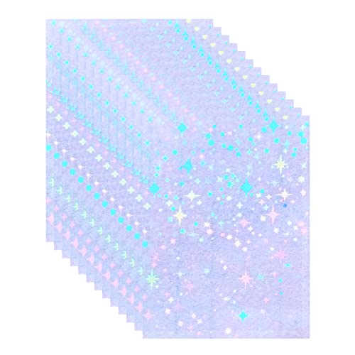 25 Sheets Stars Holographic Clear Vinyl Cold Laminated Film Holographic Overlay 8.25x11.7 Inches Adhesive Vinyl for Stickers - style: Stars