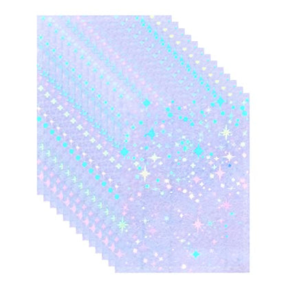 25 Sheets Stars Holographic Clear Vinyl Cold Laminated Film Holographic Overlay 8.25x11.7 Inches Adhesive Vinyl for Stickers - style: Stars