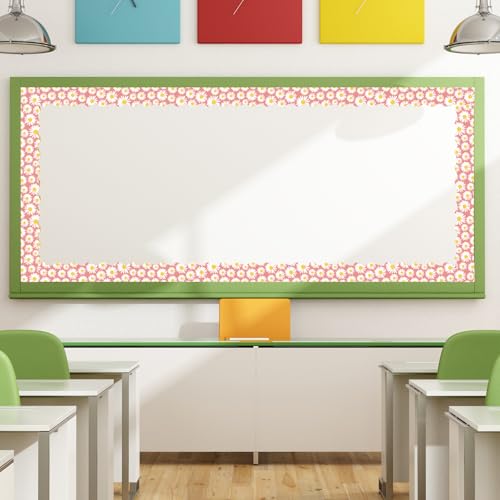 Whaline 32.8ft Daisy Bulletin Board Border Pink White Daisy Flower Floral Die-Cut Border Trim for Chalkboard Wall Decoration - style: White Daisy Flower